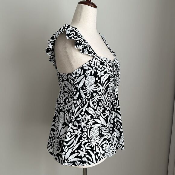 NWT Ann Taylor Loft Black/White Pineapple Flutter Ruffle sleeveless Top Size M - Picture 5 of 11